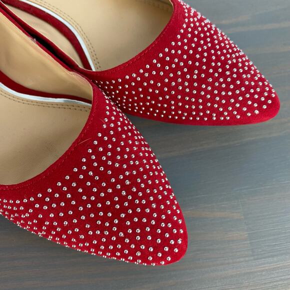 BCBG Paris Zuzux Studded Ballet Flats Women Size 7.5B Red Pointed Toe Celeb Glam - Picture 12 of 12